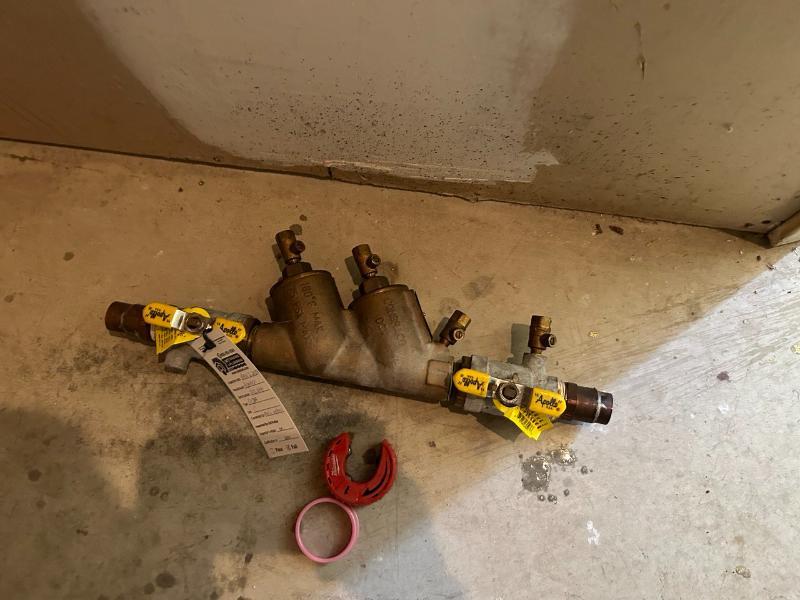 A faulty backflow preventer after being removed from a commercial property for replacement